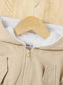 SHEIN Veste à capuche décontractée pour bébé fille de couleur kaki à cordon de serrage à la taille et doublure thermique, veste à capuche pour bébé fille avec détail à rabat, hiver
