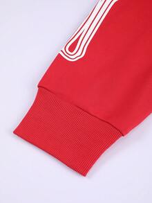 Manfinity EMRG 1件男裝鬆身骨骼印花拉鍊連帽衫,配有抽繩和下垂肩設計 - 紅色 - 查看 6