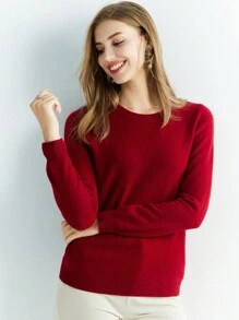 100% Wool Soft Warm Soft Sweater - Burgundy - View 5