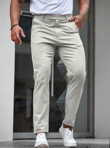 Manfinity Homme Men Slant Pocket Solid Suit Pants - Light Grey - View 7