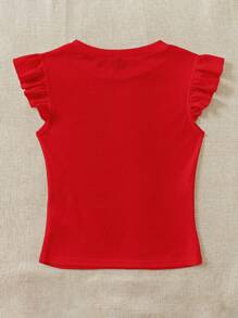 Soleia WYWH Women Vacation Peplum Top Ruffle Trim Red Top Tee - Red - View 2