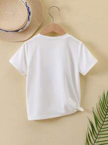 SHEIN 女小童字母圖案T恤 - 白色 - 查看 2