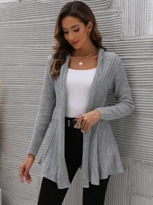 SHEIN LUNE 纯色休闲设计开衫 - 灰色 - 查看 5