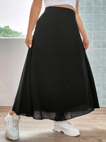 Flirla Plus High Waist Solid Skirt Women Fall Skirt For Women - Black - View 1