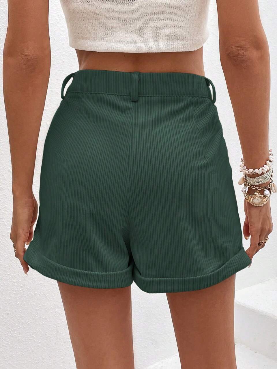 Slant Pocket Roll Up Hem Shorts