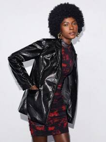 Maija Lapel Neck Patent Jacket - Black - View 1