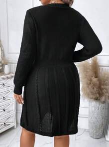 Calvaya Plus Solid Cable Knit V Neck Sweater Dress