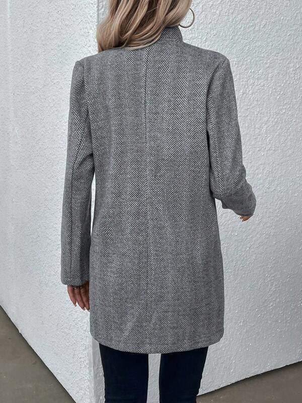 Herringbone Open Front Overcoat SHEIN USA