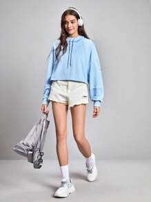 SHEIN Sports ソリッド ドローストリング アウトドア スウェットシャツ - ベビーブルー - チェックする 3