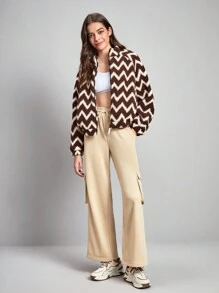 In My Nature 鋸齒形印花拉鏈開襟搖粒絨外套 - 彩色 - 查看 4