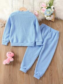 Chica Joven Conjunto de pijama con unicornio & con bordado de letra - Azul - Ver 2