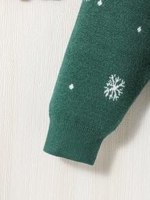 SHEIN 女大童聖誕圖案高領落肩毛衣 - 墨綠色 - 查看 4