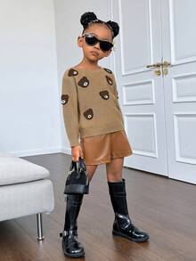 SHEIN Cô Gái Trẻ Bản vá Gấu Thả vai Áo len - Màu nâu  Mocha - Xem 3