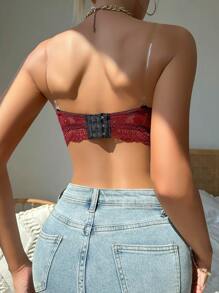 Floral Lace Strapless Underwire Bra, Lingerie - Burgundy - View 2