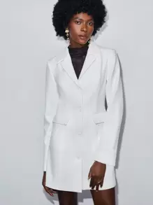 BizChic Lapel Collar Flap Detail Blazer Without Belt - White - View 5