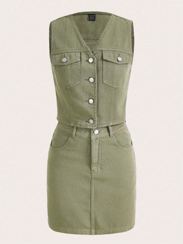 Flap Pocket Jacket & Skirt Without Belt