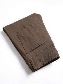 Manfinity Homme 男士素色斜口袋牛仔褲 - 咖啡棕 - 查看 8