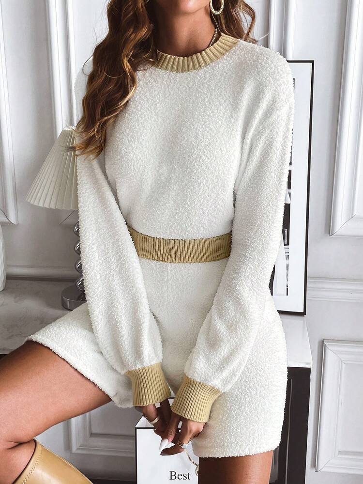 Contrast Trim Drop Shoulder Sweater & Knit Shorts