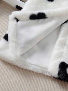 SHEIN Young Girl 1pc Floral Pattern Belted Teddy Coat - Black and White - View 5