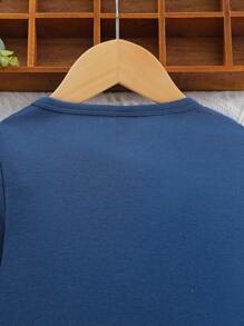 Young Boy Bear Patched Snug Fit PJ Set - Royal Blue - View 4