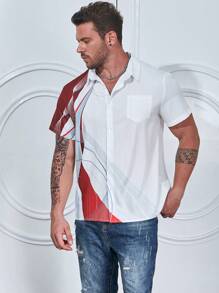 Manfinity Homme Men Plus Colorblock Pocket Patched Shirt - Red and White - View 4