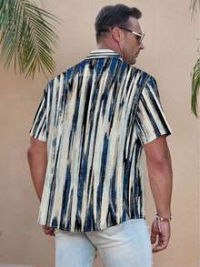 Manfinity Homme 男士加大碼寬鬆毛刷印花鈕扣衫，短袖領口圖形彩色復古襯衫 - 彩色 - 查看 6