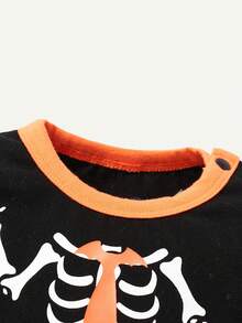 Cozy Pixies Baby Boy Halloween Printed Red & Black Color Block Top And Striped Pants Set - Multicolor - View 6