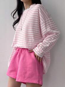 DAZY 女式条纹落肩T恤长袖女式上衣，秋季女装