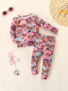 女嬰卡通圖案T恤和緊身褲