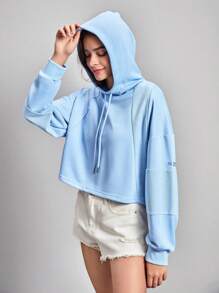 SHEIN Sports ソリッド ドローストリング アウトドア スウェットシャツ - ベビーブルー - チェックする 5