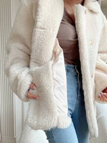 DAZY Áo khoác nữ Teddy hai túi cài hai hàng khuy, Quần áo nữ mùa thu - Màu be - Xem 4