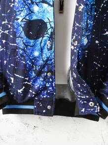 Tween Boy Skull Print Striped Trim Drop Shoulder Bomber Jacket Without Hoodie - Blue - View 6