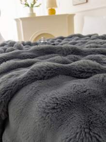 1 件深灰色温暖纯色舒适兔毛毛绒毯豪华蓬松长毛绒毯床上用品盖毯柔软舒适沙发毯适用于家庭、沙发、客厅 - 深灰色 - 查看 3