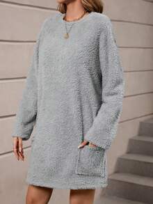 SHEIN LUNE Đầm Túi màu trơn Giải trí - Xám - Xem 3