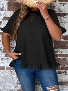 SHEIN LUNE Plus Flounce Sleeve Ruffle Hem Blouse