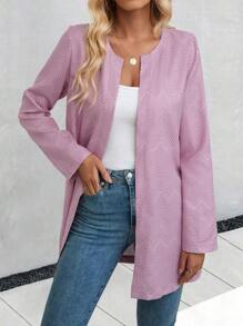 SHEIN LUNE Chevron Open Front Coat - Dusty Pink - View 1