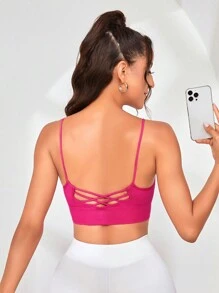 Crisscross Back Sports Bra - Hot Pink - View 1
