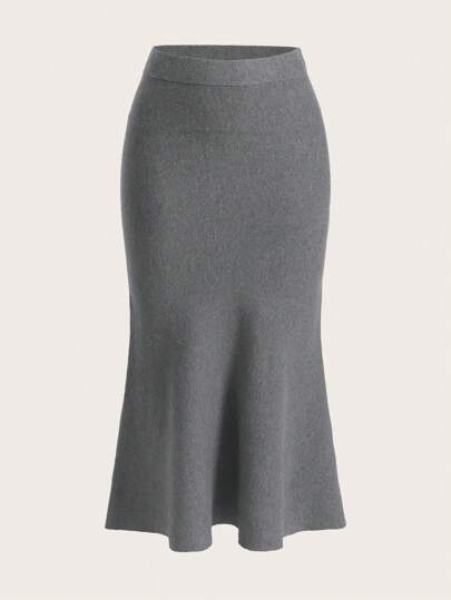 SHEIN EZwear Solid Mermaid Hem Knit Skirt