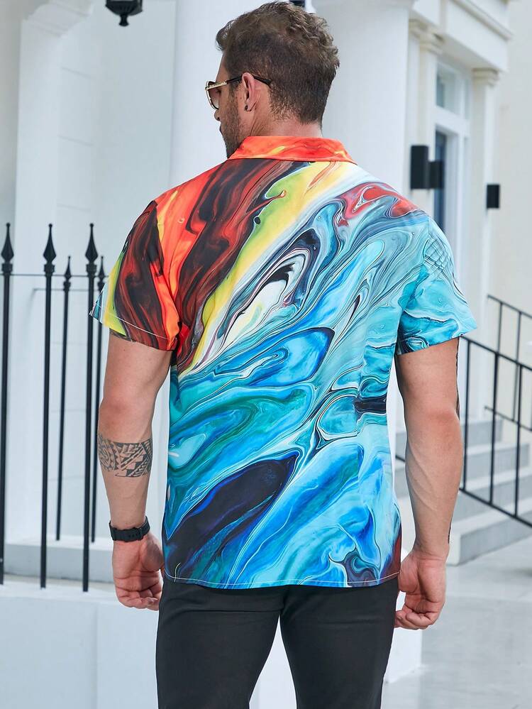 Men Plus Marble Print Shirt