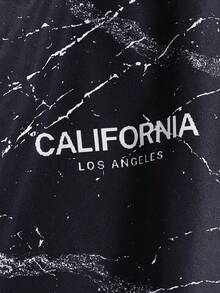 GENTILAND Loose Fit Men Marble & Letter Graphic Hooded Jacket (Without T-Shirt) - Black - View 3