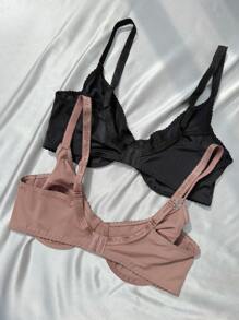 Casual Plus Size Plain Knitted Fabric Bra Set With Slight Stretch For Women Multicolored Comfort - Multicolor - View 2