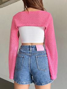 DAZY 1pc Solid Super Crop Top - Pink - View 2