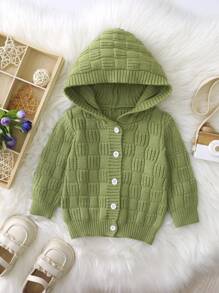 男嬰前紐扣連帽開襟衫 - 綠色 - 查看 1