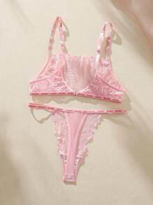 SHEIN Set de lencería con encaje floral - Rosa Pálido - Ver 2