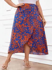 Celure Plus Allover Print Knot Side Wrap Skirt - Multicolor - View 1