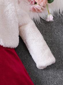 SHEIN Young Girl Open Front Teddy Jacket & Contrast Trim Cami Dress - Multicolor - View 6