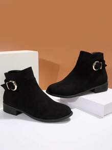 Go With Jeans,Women Zip-Up Round Toe Block Heel Short Boots, Go With Black Corset