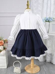 SHEIN 女小童喇叭袖荷葉邊假兩件洋裝 - 彩色 - 查看 2