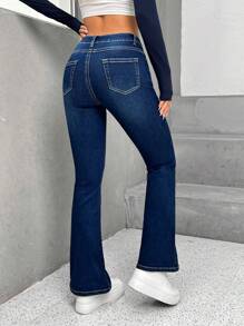 SHEIN PETITE Dây kéo bay Quần ống loe - Rửa tối - Xem 2