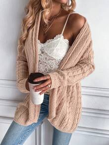 Chiquease Cable Knit Drop Shoulder Cardigan - Dusty Pink - View 3